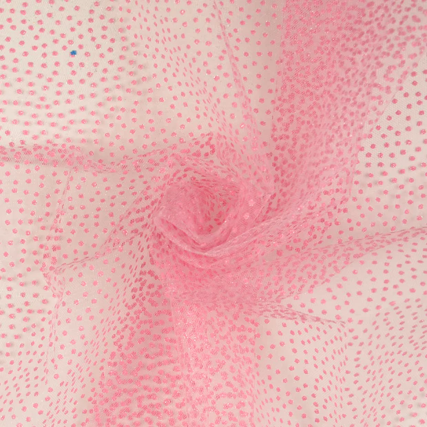 Tyll med prickar och glitter, rosa, se vårt sortiment av heminredning, garn & tyger. Alltid till bra priser.