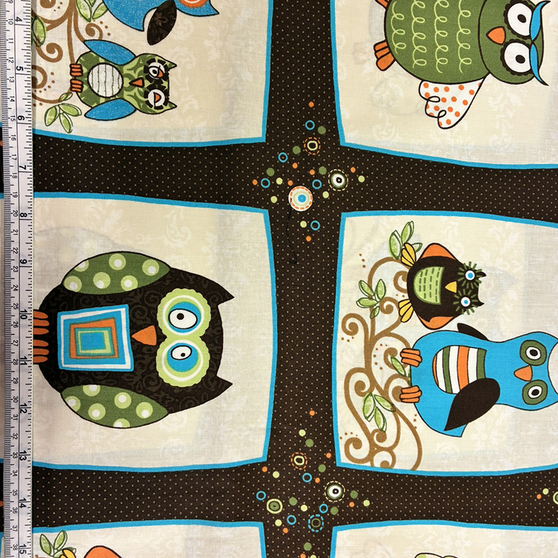 Bomullstyg i retrostil med Ugglor ,turkos, se vårt sortiment av heminredning, garn & tyger. Alltid till bra priser.