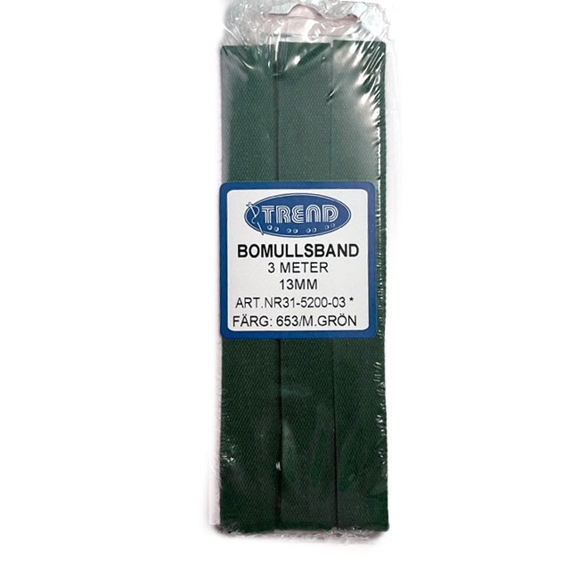 Bomullsband 3m förpackning M.Grön 13 mm, se vårt sortiment av heminredning, garn & tyger. Alltid till bra priser.