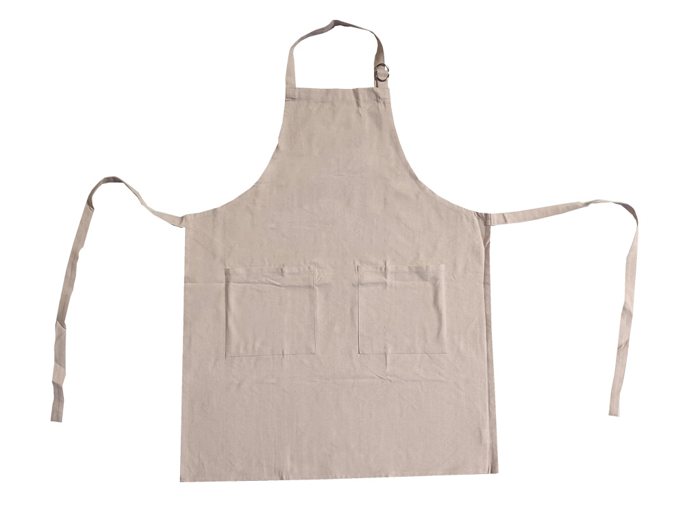 Förkläde med ficka, återvunnen bomull, beige/vitrandig, se vårt sortiment av heminredning, garn & tyger. Alltid till bra priser.