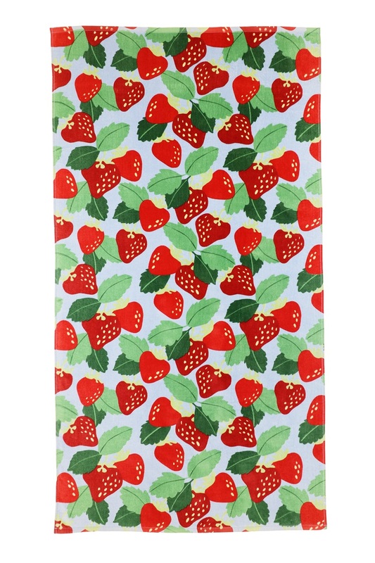 Badhandduk, Jordgubbe beachfrotté 80*160cm ljusblå, se vårt sortiment av heminredning, garn & tyger. Alltid till bra priser.