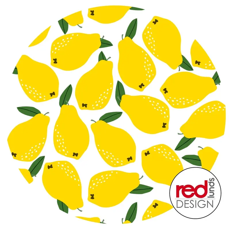 Rund vaxduk med citroner, se vårt sortiment av heminredning, garn & tyger. Alltid till bra priser.