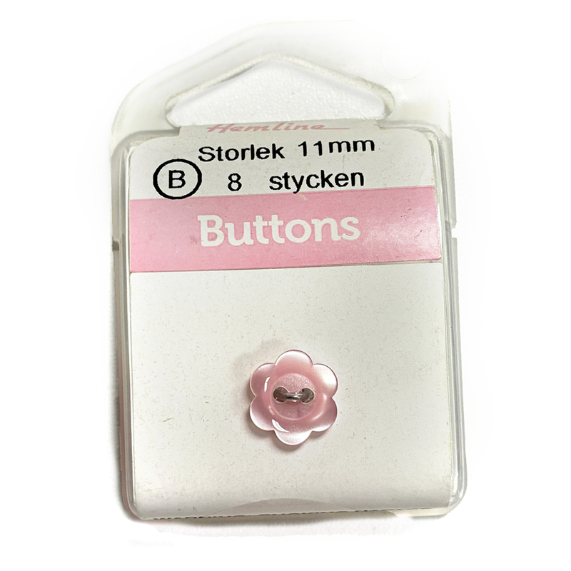Rosa blomknapp 11 mm, 8 st ,Knappask B, se vårt sortiment av heminredning, garn & tyger. Alltid till bra priser.