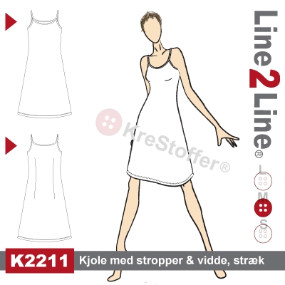 Mönster på axelbands klänning med vidd,  K2211, se vårt sortiment av heminredning, garn & tyger. Alltid till bra priser.