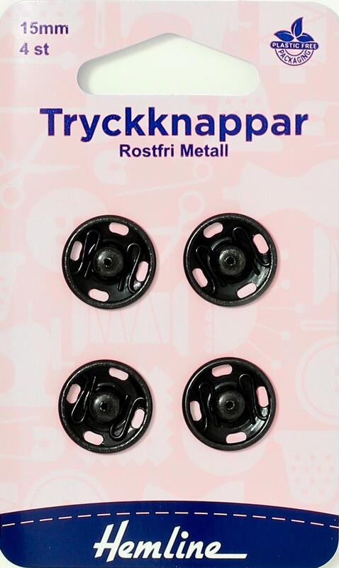 Svarta Tryckknappar 15 mm, se vårt sortiment av heminredning, garn & tyger. Alltid till bra priser.