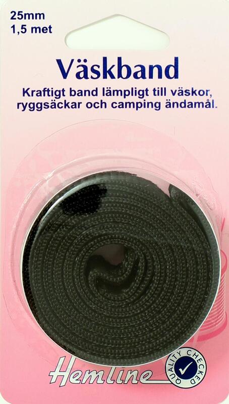 VÄSKBAND 25 MM x 1,5 M. SVART , se vårt sortiment av heminredning, garn & tyger. Alltid till bra priser.