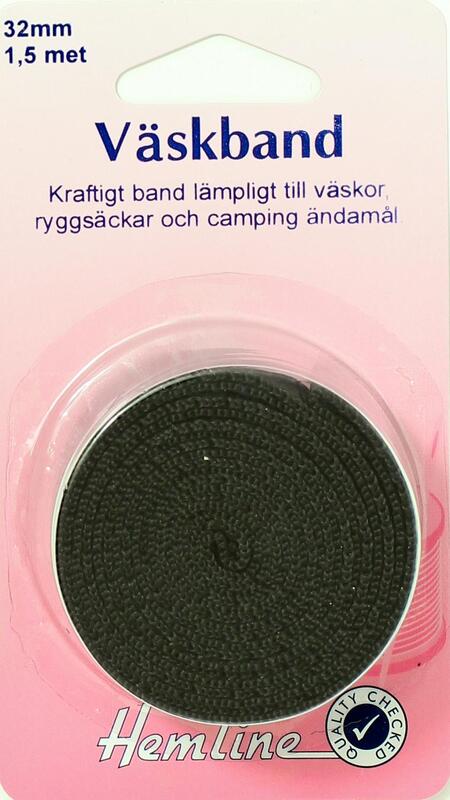 VÄSKBAND 32 MM x 1,5 M. SVART , se vårt sortiment av heminredning, garn & tyger. Alltid till bra priser.