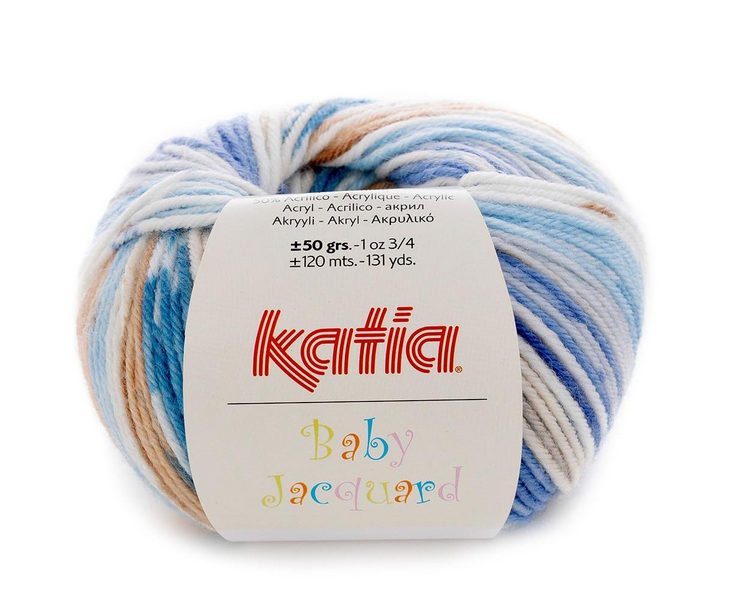 Katia Baby Jacquard 50gr/120m 50% Polyamid 50% Akryl ljusblå/Nellanblå/Beige 83, se vårt sortiment av heminredning, garn & tyger. Alltid till bra priser.