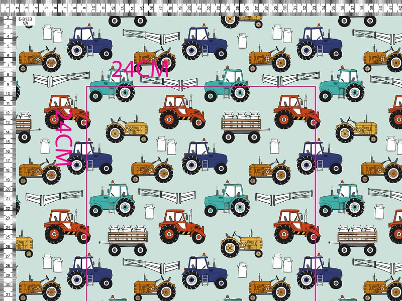 Trikå , barnmönstrad traktor, oeko tex, se vårt sortiment av heminredning, garn & tyger. Alltid till bra priser.